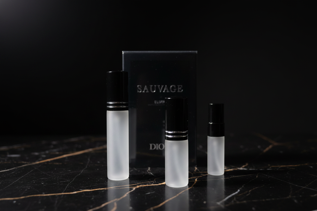 Vials with Sauvage box on marble
